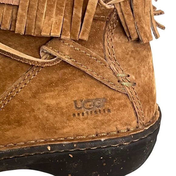 Ugg Boots Gaviota Women's 7 Rubber Sole Chestnut Struct Suede Fringe Sheepskin - Picture 9 of 14